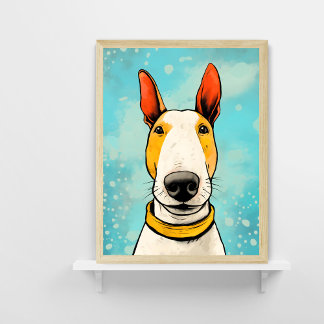 Poster Bull Terrier avec collier jaune Chien coloré