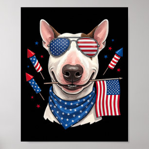 Poster Bull Terrier Chien Drapeau Américain Usa Jour De L