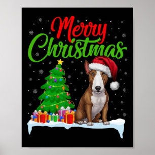 Poster Bull Terrier Chien Feux d'arbre de Noël Lumières D