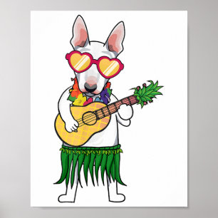 Poster Bull Terrier Costume hawaïen Jouer Ukulele Summ