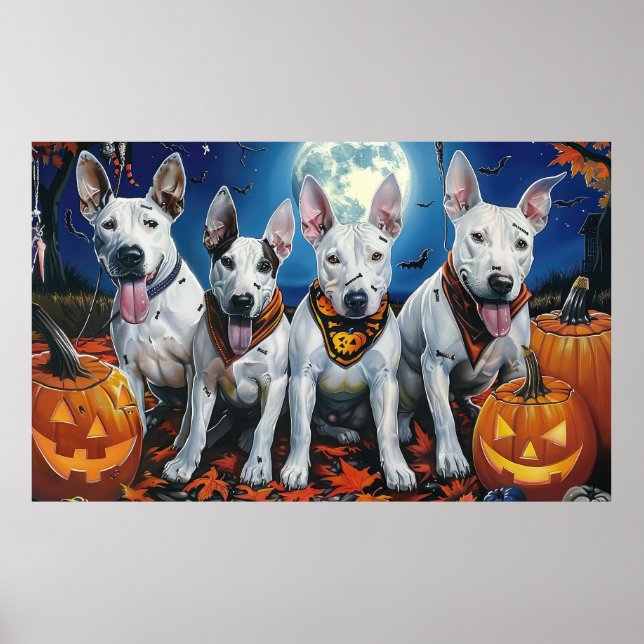 Poster Bull Terrier Halloween Éffrayant (Devant)