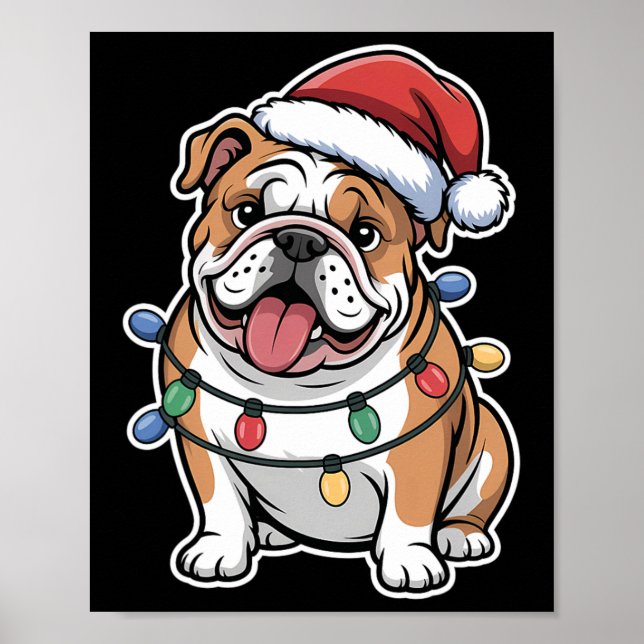 Poster Bulldog Anglais Enveloppé Dans Les Lumières De Noë (Devant)