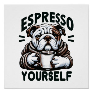 Poster Bulldog au café expresso chaud - Café cosy 