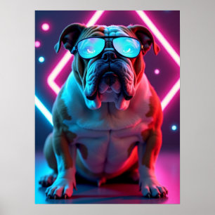 Poster Bulldog avec lunettes futuristes - Drôle Pop Art
