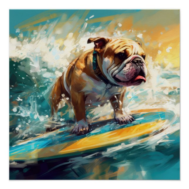 Poster Bulldog Beach Surf Peinture (Devant)