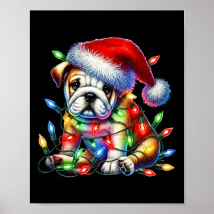 Poster Bulldog Christmas Lights Santa Hat Amoureux des ch