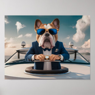 Poster Bulldog de luxe sur Yacht privé avec Champagne