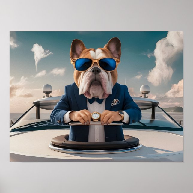 Poster Bulldog de luxe sur Yacht privé avec Champagne (Devant)