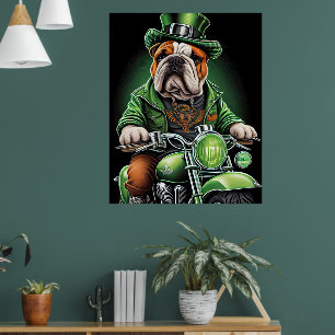 Poster Bulldog Driving Bike St. Patrick's Day