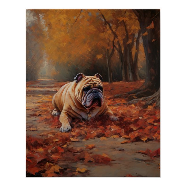 Poster Bulldog en automne Feuilles automne Inspire (Devant)