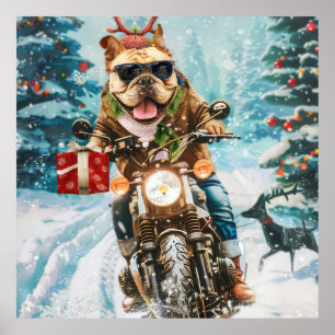 Poster Bulldog équitation moto Noël