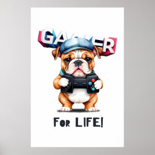 Poster Bulldog Gamer Pour La Vie