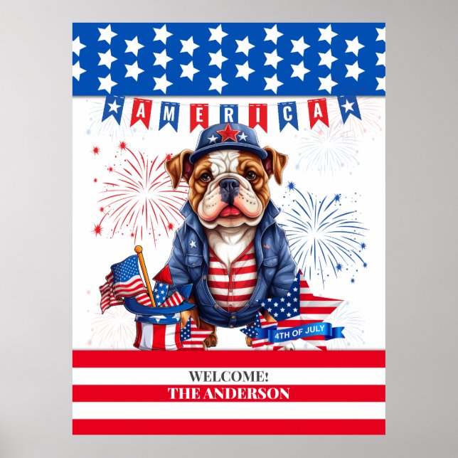 Poster Bulldog Happy 4 juillet Fête de l'Indépendance amé (Devant)