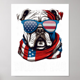 Poster Bulldog Papa Usa Drapeau 4 juillet père de chien