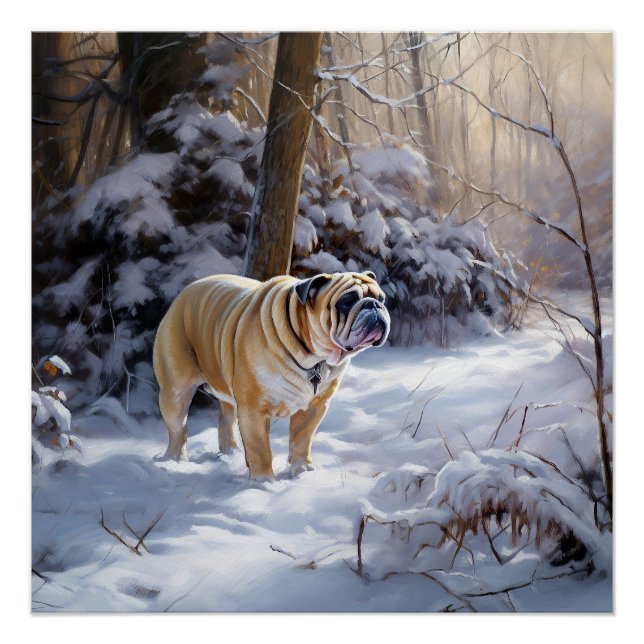 Poster Bulldog Qu'Il Neige Noël Brossé (Devant)