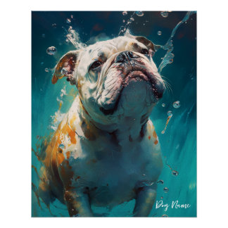 Poster Bulldog swimming in water 001