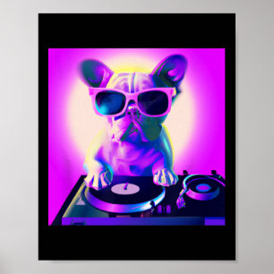 Poster Bulldog Vaporwave Dj Chien Esthétique Femmes Fille