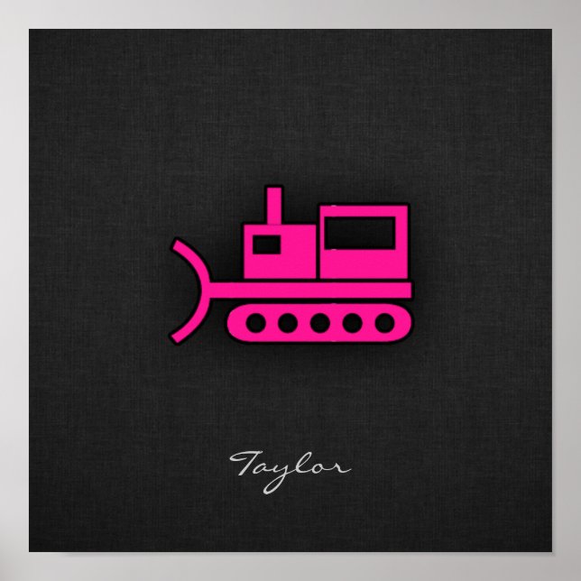 Poster Bulldozer rose chaud (Devant)