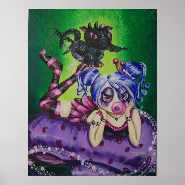 Poster Bulle de gomme fée et Dragon Imaginaire Art Imprim (Devant)