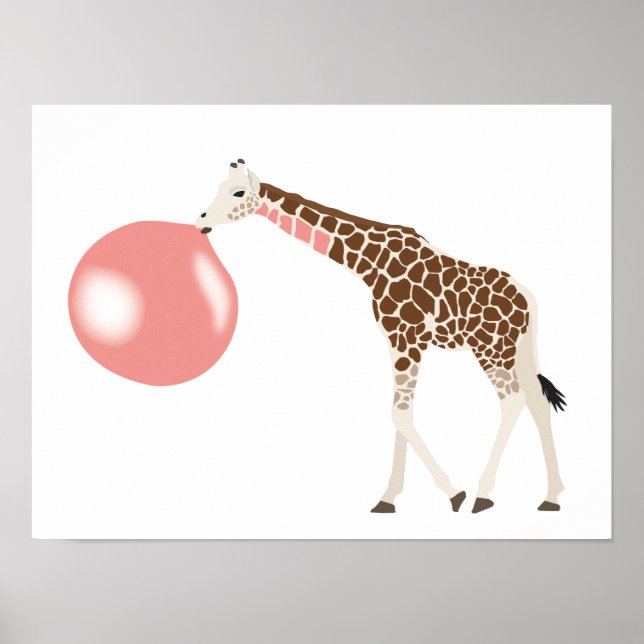 Poster Bulle de gomme Giraffe soufflante bulle (Devant)