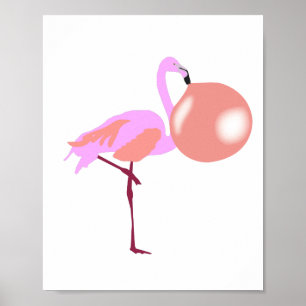 Poster Bulle Flamant rose de gomme à bulle