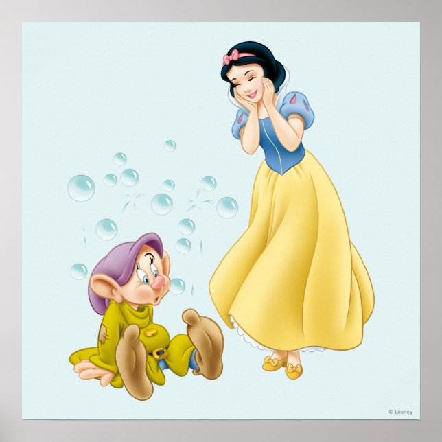 Poster Bulles blanches de neige et de dopey (Devant)