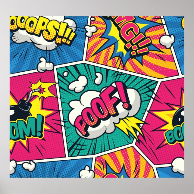 Poster Bulles comiques à demi-ton Motif sans couture (Devant)