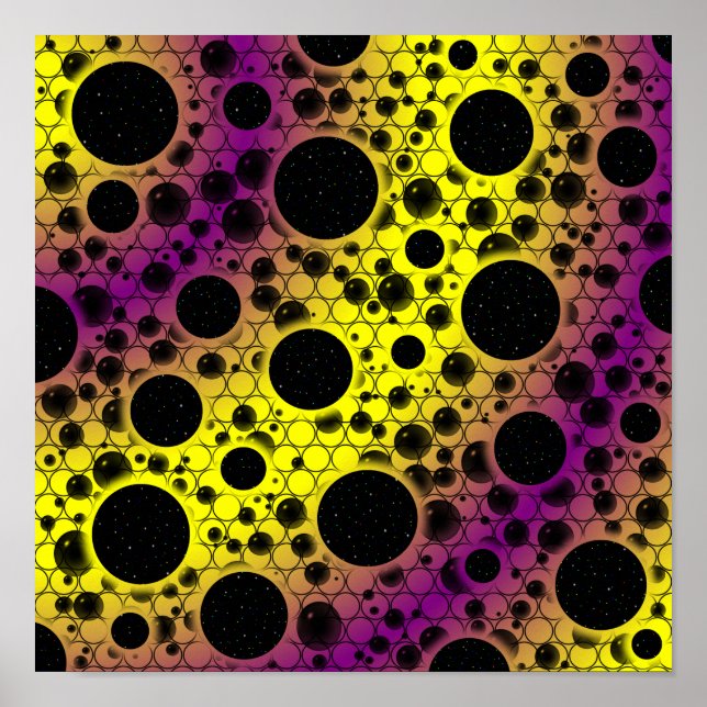 Poster Bulles d'espace - Jaune/Violet (Devant)