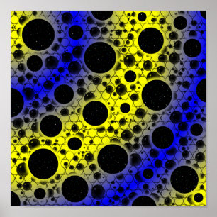 Poster Bulles d'espace tachetées - Jaune/Bleu
