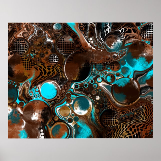 Poster Bulles en marbre Brown et bleu Art fluides (Devant)