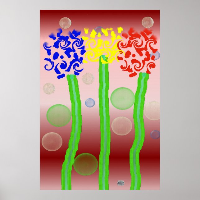 Poster Bulles et fleurs (Devant)