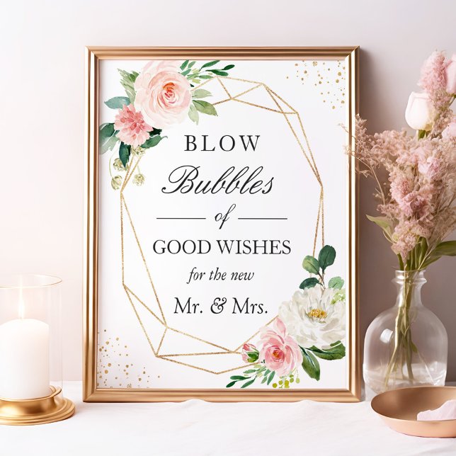 Poster Bulles mariages de bons voeux Blush Rose Floral (Créateur téléchargé)