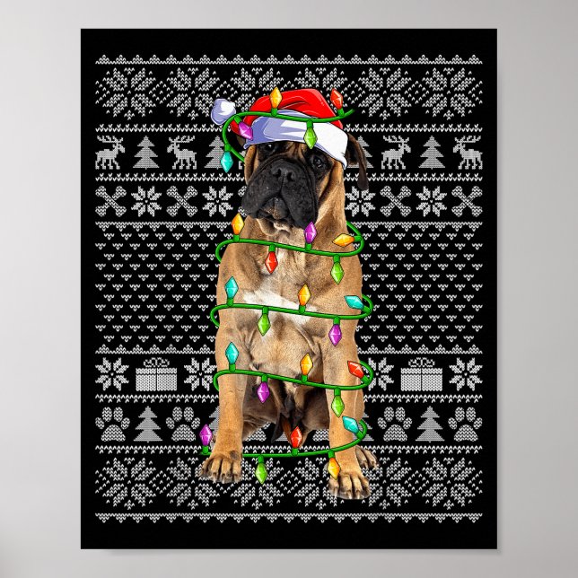 Poster Bullmastiff Christmas Lights Ugly Sweater Funny Pe (Devant)