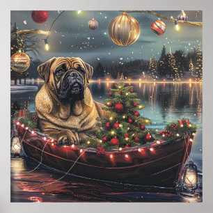 Poster Bullmastiff Noël Festive Voyage
