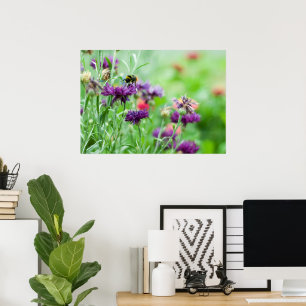 Poster Bumble abeille et fleurs papier de toile
