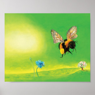 Poster Bumble abeille survolant une prairie