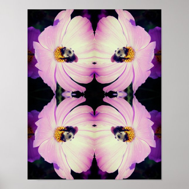 Poster Bumble Bee On Rose Cosmos Flower Abstrait (Devant)