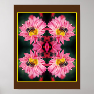 Poster Bumble Bee On Rose Daisy Flower Abstrait