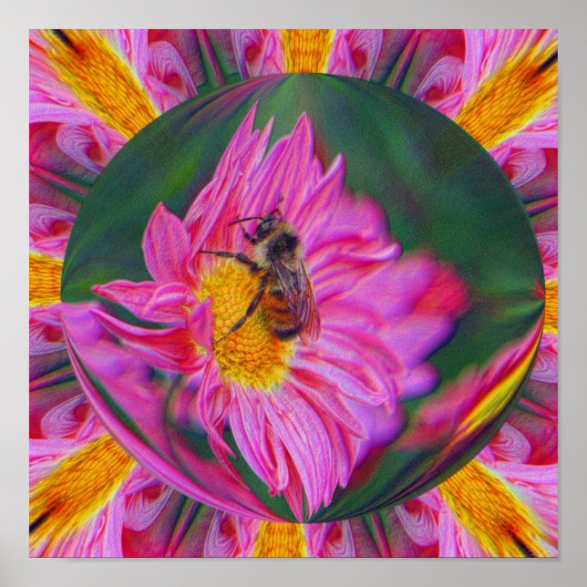 Poster Bumble Bee Rose Daisy Nature Abstraite Art (Devant)