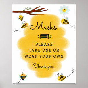 Poster Bumble Bee Thème Baby shower Masques Panneau