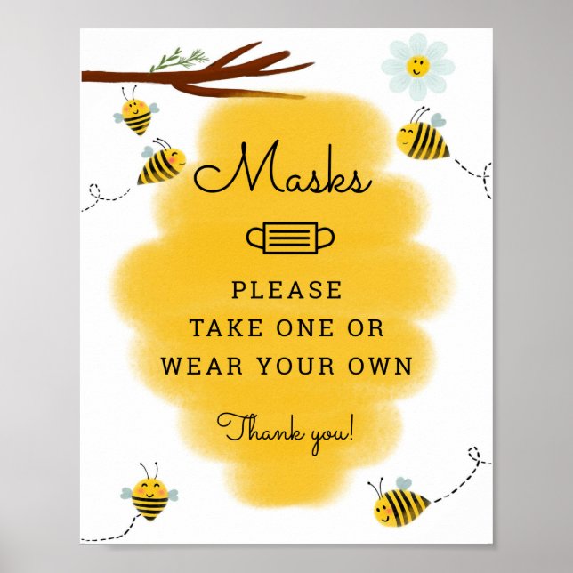 Poster Bumble Bee Thème Baby shower Masques Panneau (Devant)