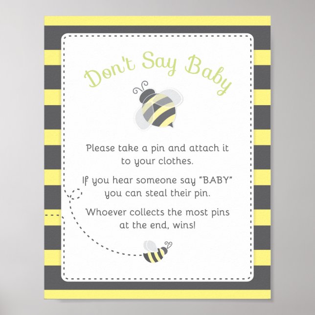 Poster Bumblebee Baby shower Ne pas dire Baby Game Sign (Devant)