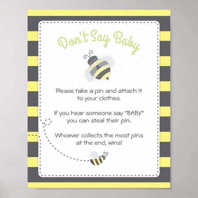 Poster Bumblebee Baby shower Ne pas dire Baby Game Sign (Devant)