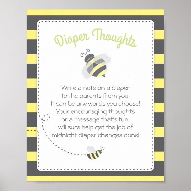 Poster Bumblebee Diaper Pensées Baby shower Jeu (Devant)