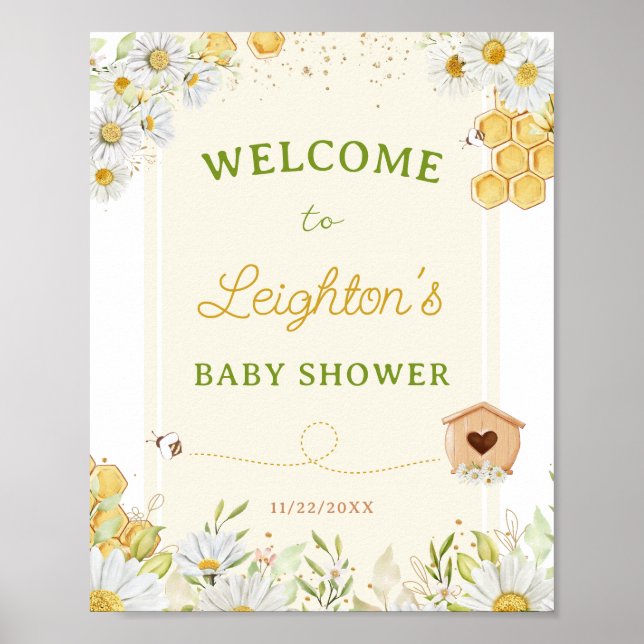 Poster Bumblebee Miel Baby shower d'abeilles Saupoudrer B (Devant)