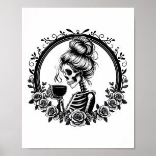Poster Bun Skeleton Boire Café Vintage Halloween Fun