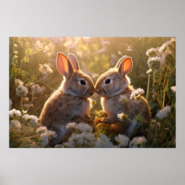 Poster Bunnies adorables dans la conception des prés de p (Devant)