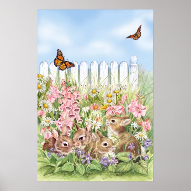Poster Bunnies dans le jardin (Devant)