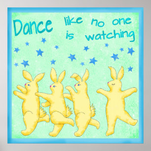 Poster Bunnies Danse comme personne ne regarde vert jaune