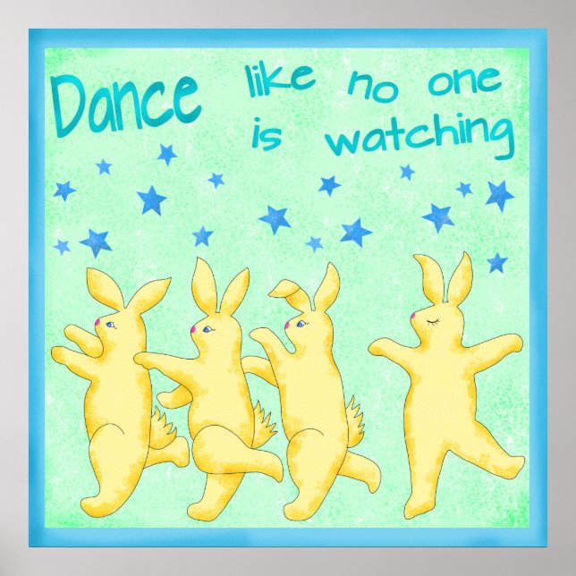 Poster Bunnies Danse comme personne ne regarde vert jaune (Devant)